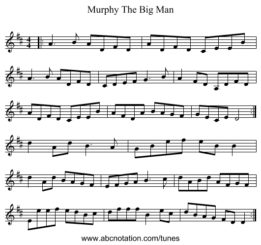 Murphy The Big Man - staff notation
