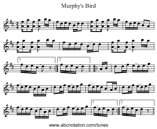 Murphy's Bird - staff notation