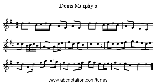Murphy's, Denis - staff notation