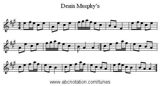 Murphy's, Denis - staff notation