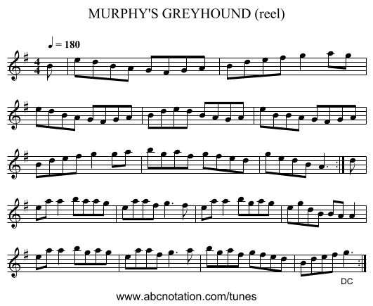 MURPHY'S GREYHOUND (reel) - staff notation