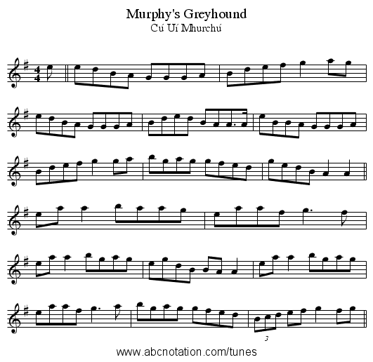 Murphy's Greyhound - staff notation