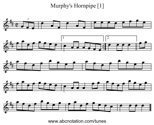 Murphy's Hornpipe [1] - staff notation