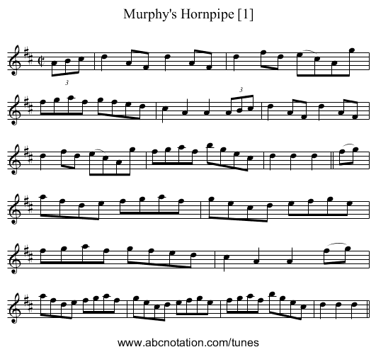 Murphy's Hornpipe [1] - staff notation