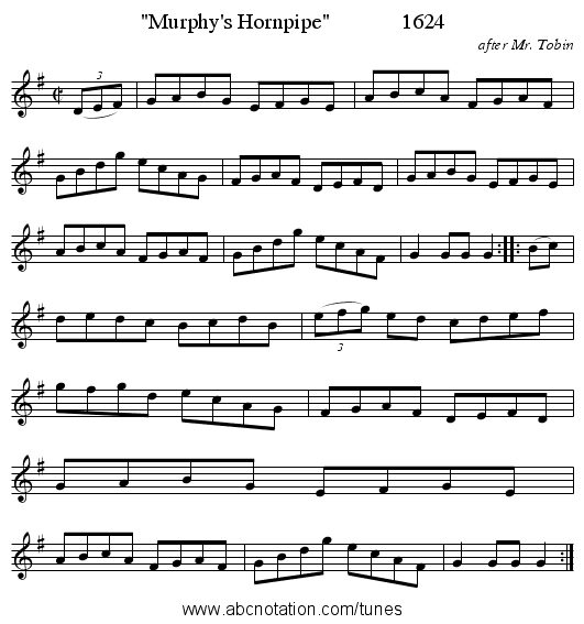 Murphy's Hornpipe             1624 - staff notation