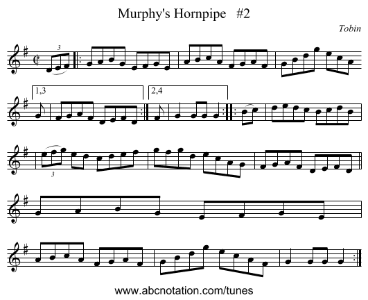 Murphy's Hornpipe #2 - staff notation