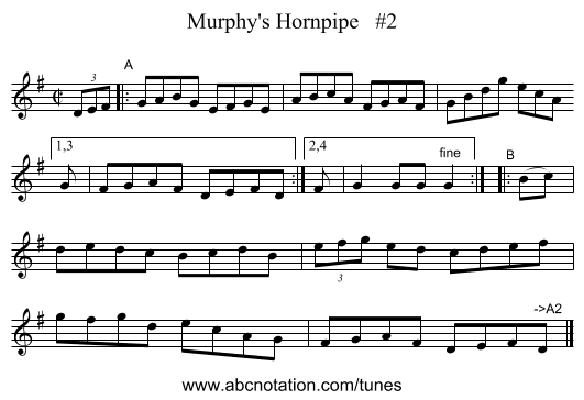 Murphy's Hornpipe   #2 - staff notation