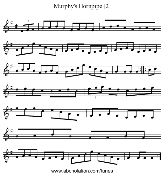 Murphy's Hornpipe [2] - staff notation