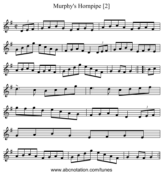 Murphy's Hornpipe [2] - staff notation