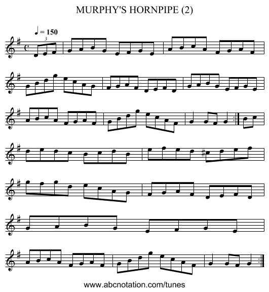 MURPHY'S HORNPIPE (2) - staff notation