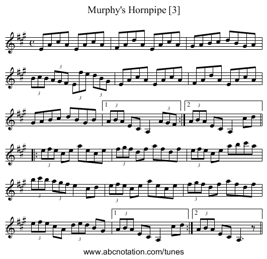 Murphy's Hornpipe [3] - staff notation
