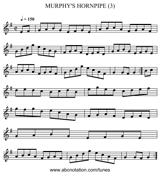 MURPHY'S HORNPIPE (3) - staff notation