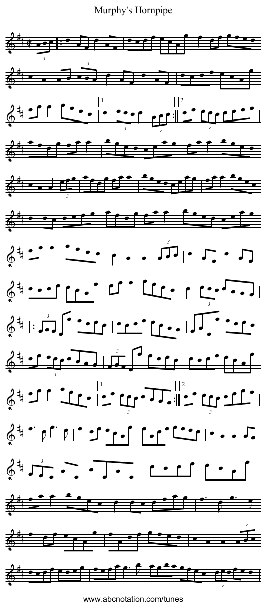 Murphy's Hornpipe - staff notation