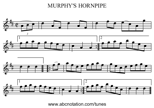 MURPHY'S HORNPIPE - staff notation