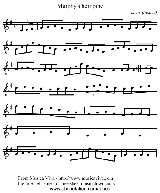 Murphy's hornpipe - staff notation