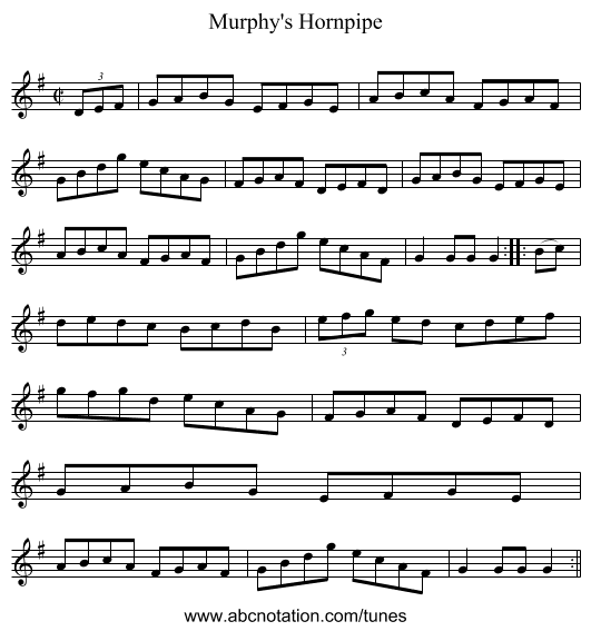 Murphy's Hornpipe - staff notation