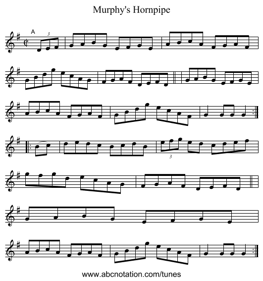 Murphy's Hornpipe - staff notation