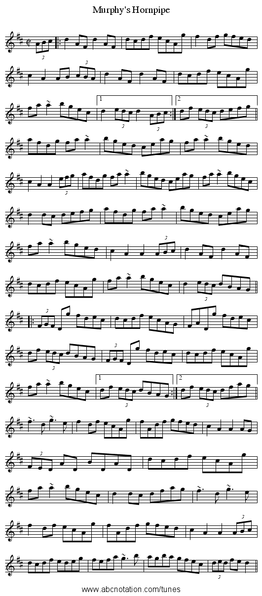 Murphy's Hornpipe - staff notation