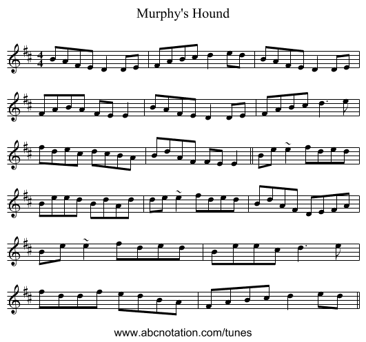 Murphy's Hound - staff notation
