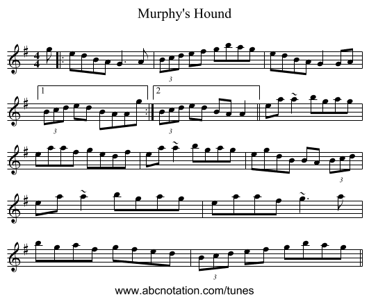 Murphy's Hound - staff notation