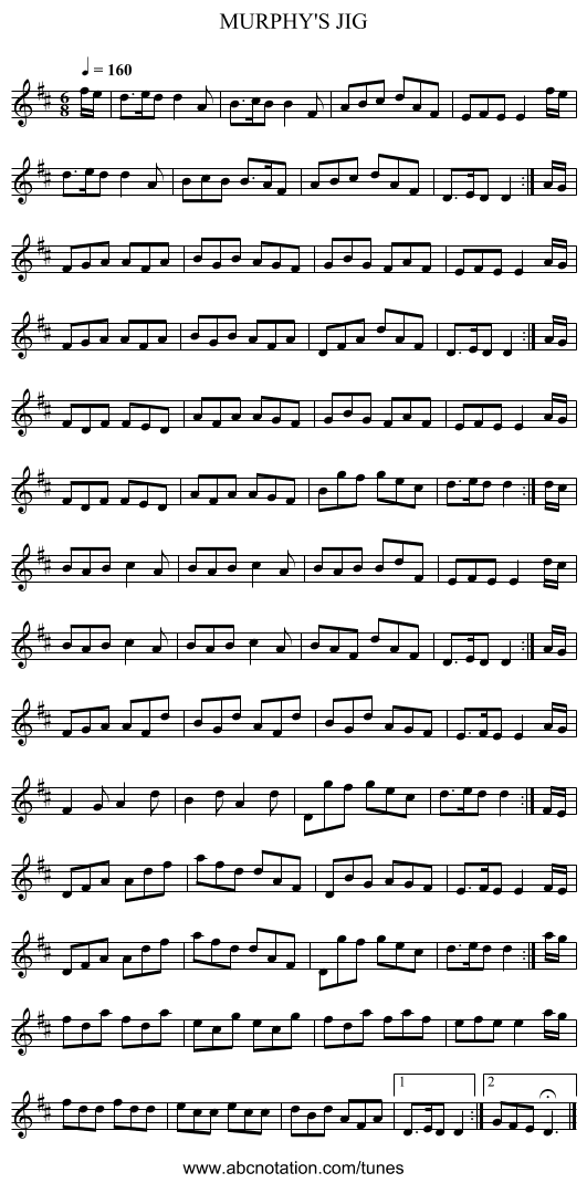 MURPHY'S JIG - staff notation