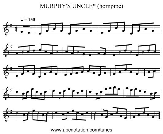 MURPHY'S UNCLE* (hornpipe) - staff notation