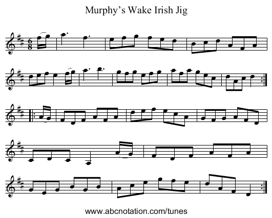 Murphy’s Wake Irish Jig - staff notation