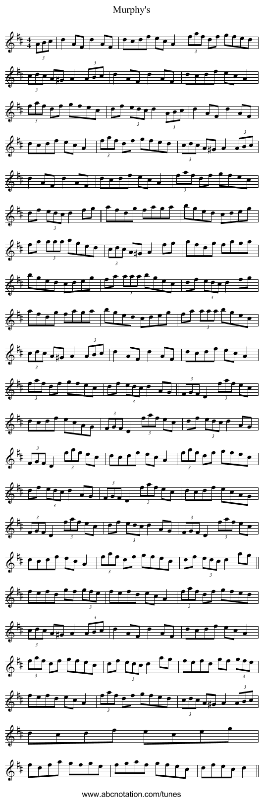 Murphy's - staff notation