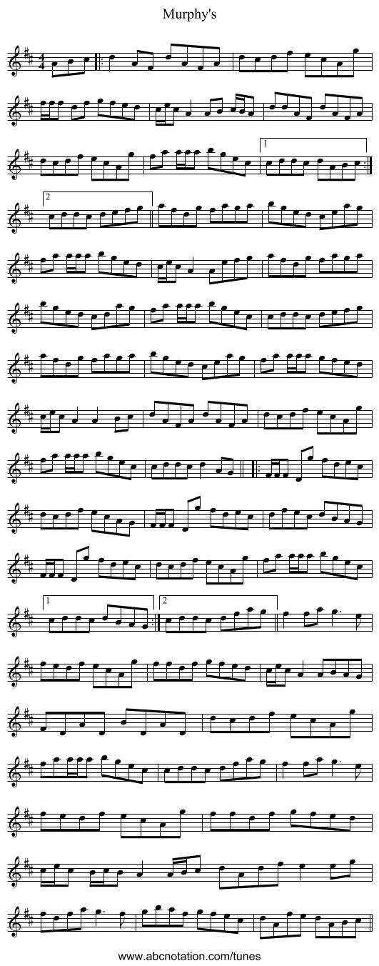 Murphy's - staff notation