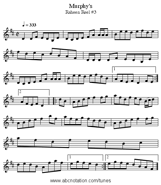 Murphy's - staff notation