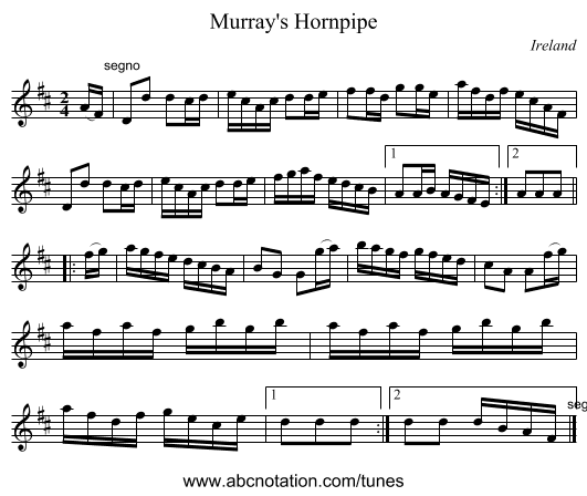 Murray's Hornpipe - staff notation