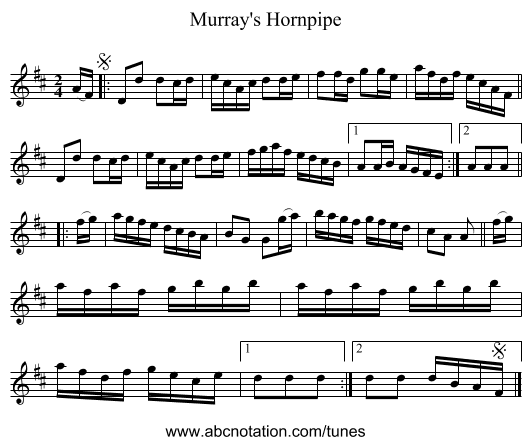 Murray's Hornpipe - staff notation