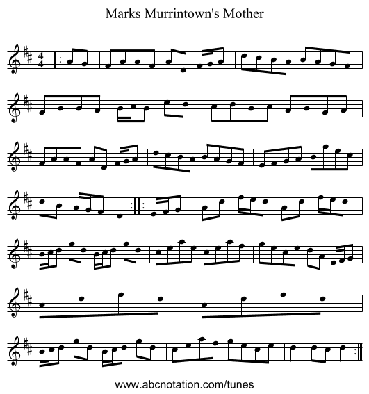 Murrintown's Mother, Marks - staff notation