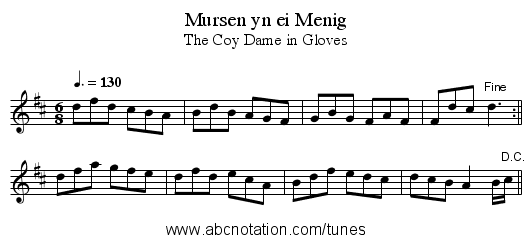 Mursen yn ei Menig - staff notation