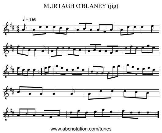 MURTAGH O'BLANEY (jig) - staff notation