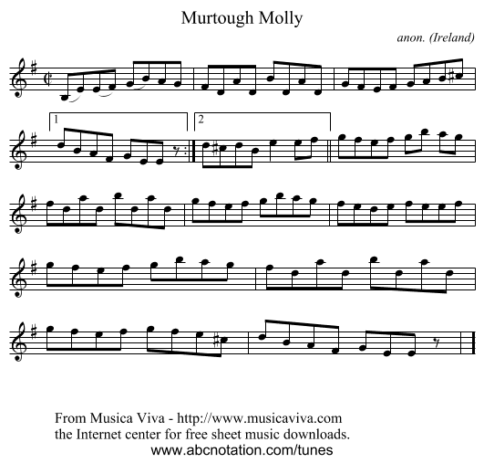 Murtough Molly - staff notation