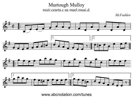 Murtough Mulloy - staff notation