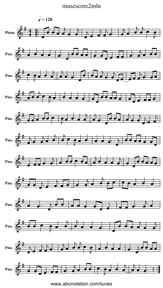 musescore2mln - staff notation