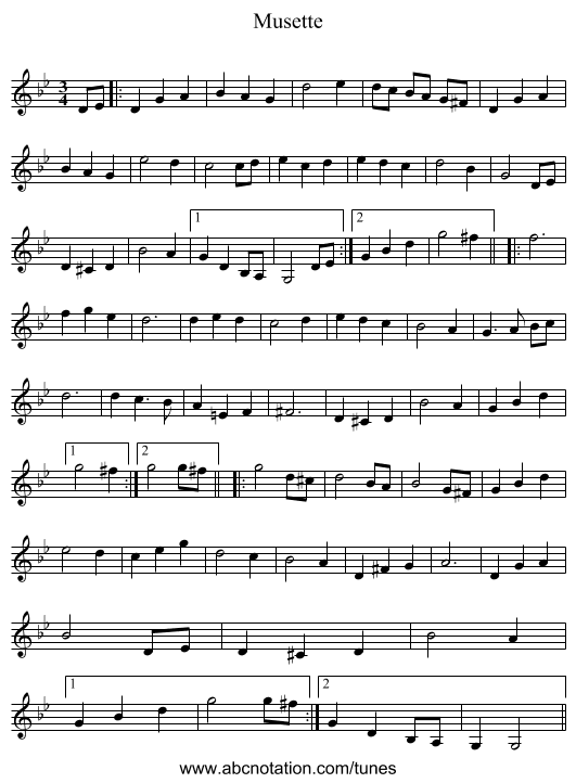 Musette - staff notation
