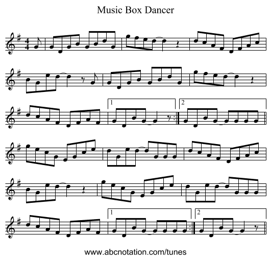Music Box Dancer - staff notation