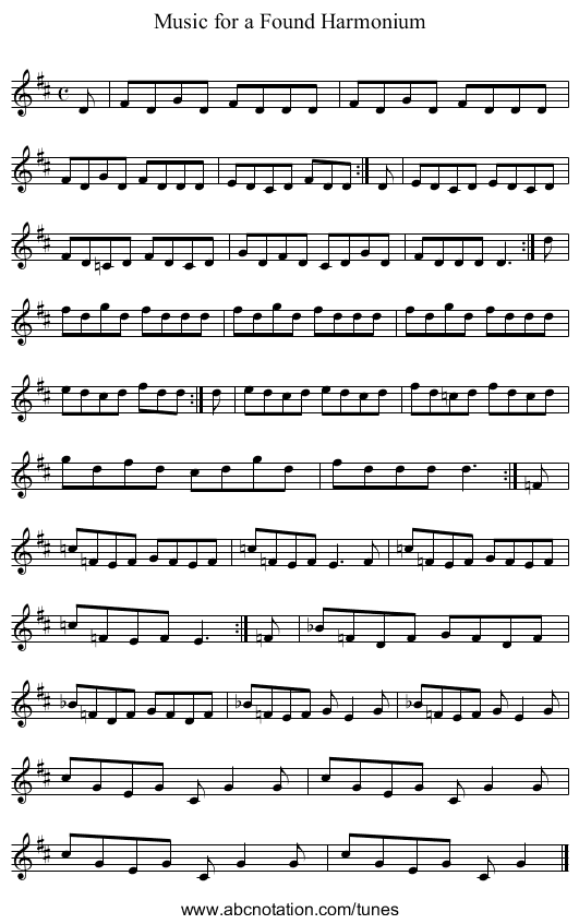 Music for a Found Harmonium - staff notation
