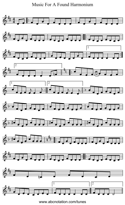 Music For A Found Harmonium - staff notation