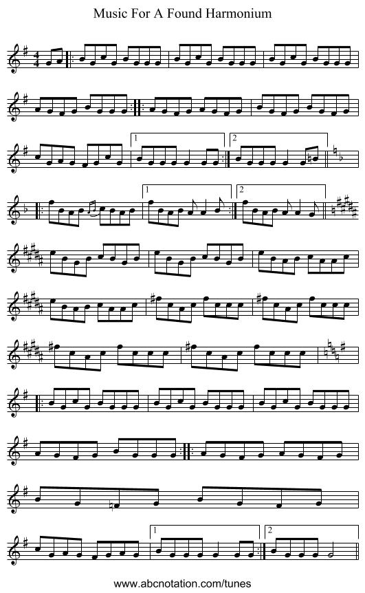 Music For A Found Harmonium - staff notation