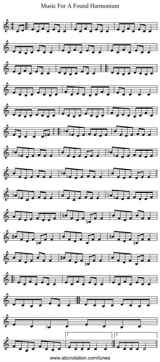 Music For A Found Harmonium - staff notation