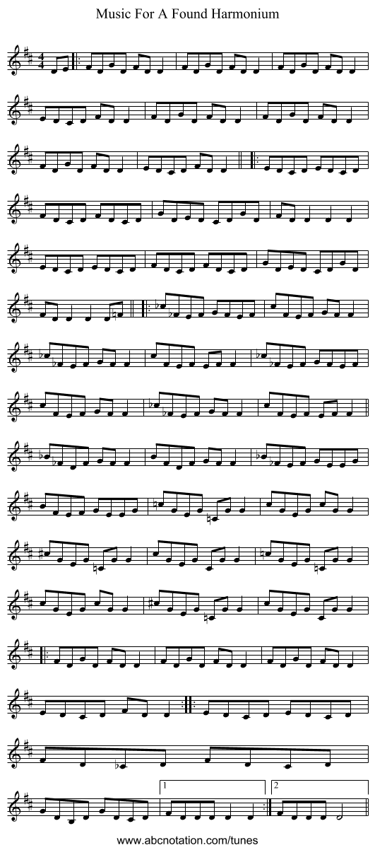 Music For A Found Harmonium - staff notation