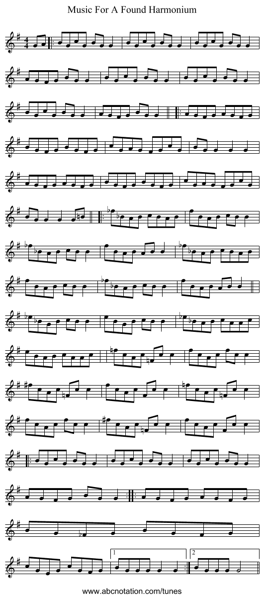 Music For A Found Harmonium - staff notation