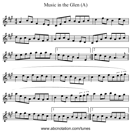 Music in the Glen (A) - staff notation