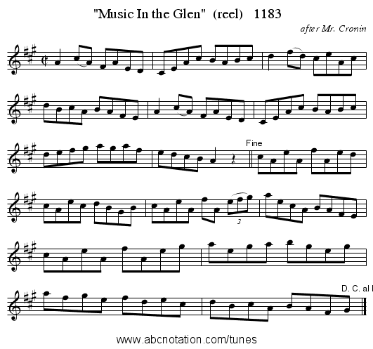 Music In the Glen  (reel)   1183 - staff notation