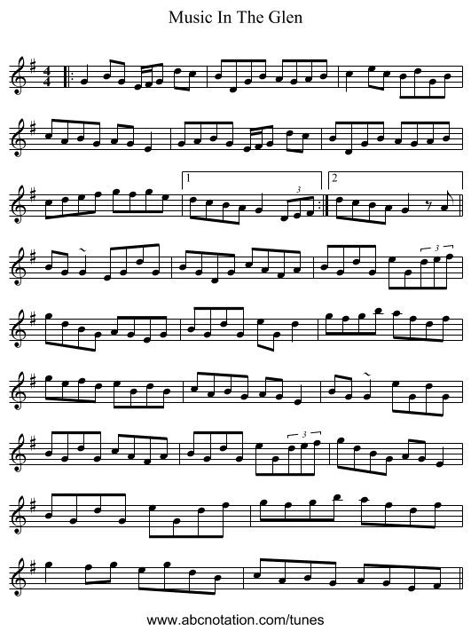 Music In The Glen - staff notation