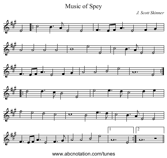 Music of Spey - staff notation